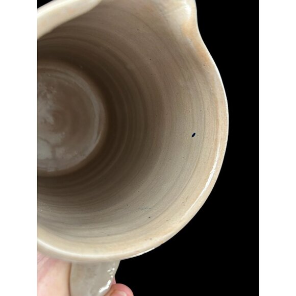 Vintage Salt Glaze Cobalt Blue Stripe Pottery Pitcher 7.75" Hand Thrown - Picture 9 of 14